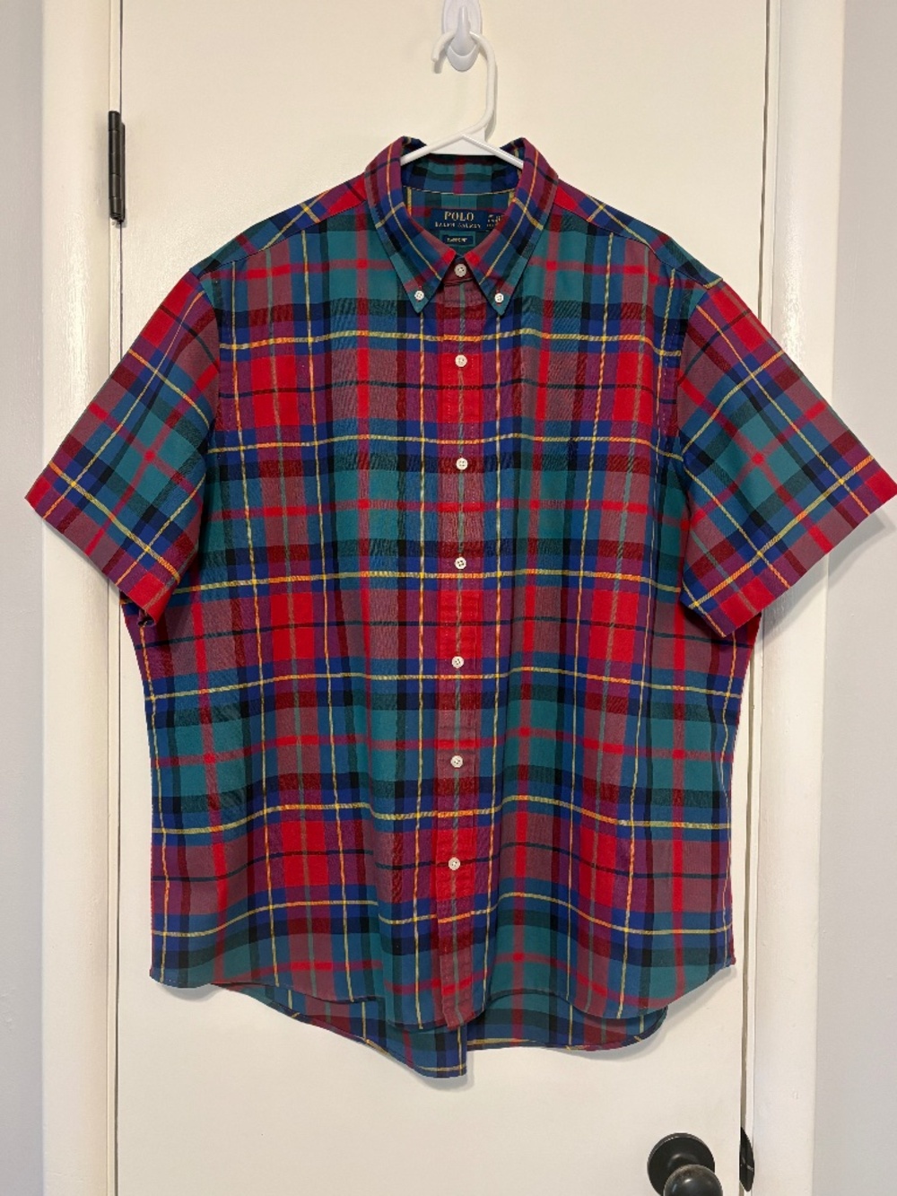 Polo Ralph Lauren Men's S/S Classic Fit Red Plaid Oxford Sport Shirt XXL Logo